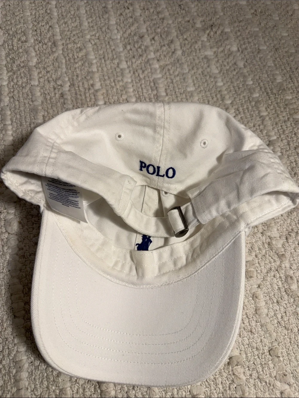 Polo Ralph Lauren White Cotton Baseball Cap Blue Pony Logo Adjustable Hat